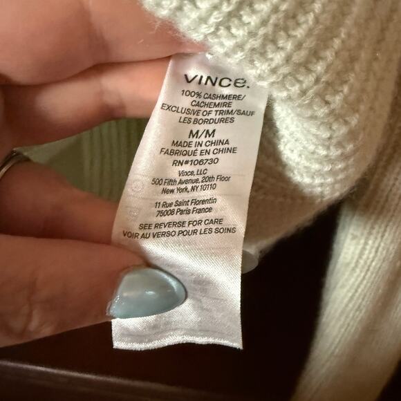 VINCE | Mint Green 100% Cashmere Shaker Knit Chunky Cardigan Sweater | Medium - Picture 5 of 7